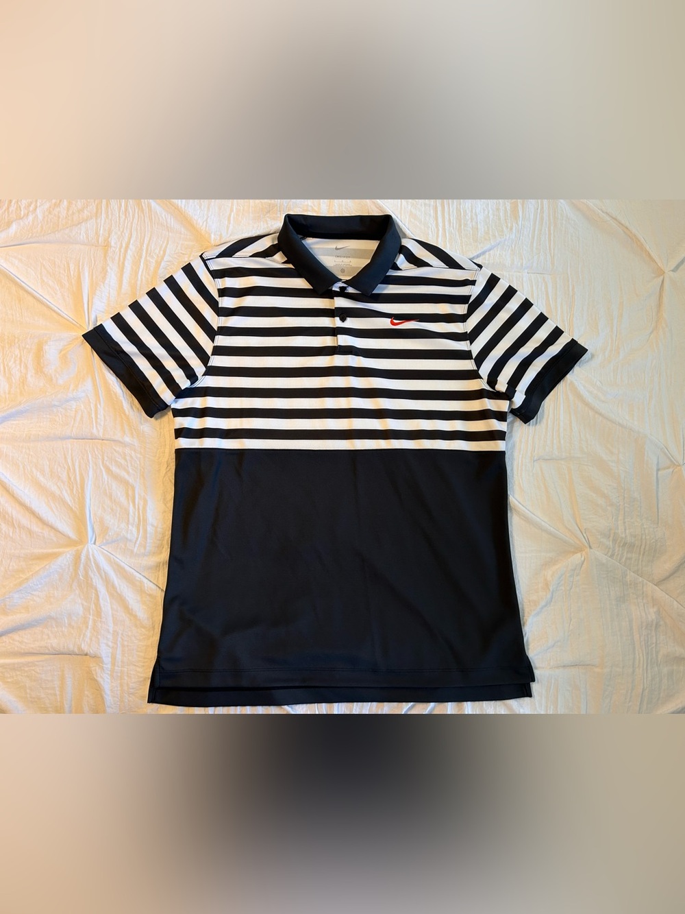 Nike Dri-FIT Men's Golf Polo Shirt Size L Black/White Striped Short Sleeve